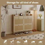 GarveeHome Shoe Cabinet with 4 Rattan Flip Drawers & 2 Drawer, Hidden Free-Standing Shoe Rack, Wooden Shoe Storage Cabinet with Legs for Entryway Hallway, Living Room GarveeHome