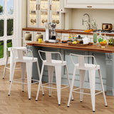 ALISH 24 Inch Bar Stools Set of 4, Industrial Metal Barstools Farmhouse Bar Chairs with Large Seat for Kitchen Island (24 Inch, White) ALISH