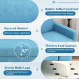 Loveseat Sofa Couch with Storage Seat, 57" Button Tufted Upholstered 2 Seat Sofa with Side Pockets, Modern Love Seat with Silver Metal Legs for Living Room, Bedroom, Office, Small Space (Blue) KINFFICT