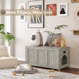 DINZI LVJ Cat Litter Box Enclosure, Flip Top Litter Box Furniture, Farmhouse Hidden Cat Washroom, Wooden Pet House, End Side Table, 39.4" L x 19.7" W x 19.7" H, Sturdy and Easy to Assemble, Gray Wash DINZI LVJ