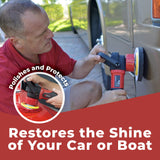 Shurhold 3101 Dual Action Random Orbital Car Boat Buffer Polisher Starter Kit with 16oz Pro Polish Wax & Sealant, 6.5” Foam Pad, Microfiber Towel, and Carrying Bag , Red Shurhold