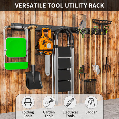 96 Inch Garden Tool Organizer, Wall Mount Tool Storage Rack, Heavy Duty Yard Tool Organizer for Garage With 20 Adjustable Hooks Max Load 1500 LBS Garage Shelving for Hanging Rake, Shovels, Tr - WoodArtSupply