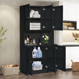 ORRD Black Freestanding Kitchen Pantry Cabinet with Iron Rattan Doors - 6 Door Modern Sideboard Storage Solution ORRD