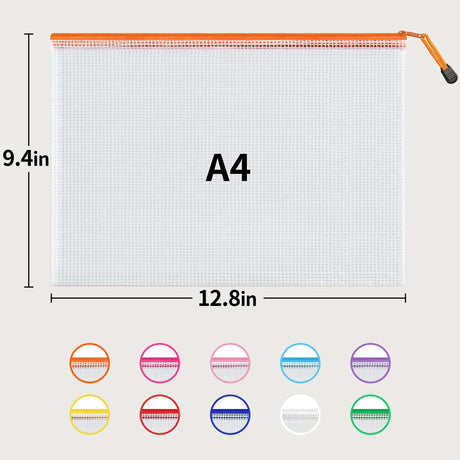 JARLINK A4 Letter Size 24 Pack 10 Colors Zipper Mesh Document Pouch, Mesh Bags for Board Games & Puzzles, Waterproof Document Zipper Pouches for Office School Supplies, Toys, Cosmetics Travel Storage JARLINK