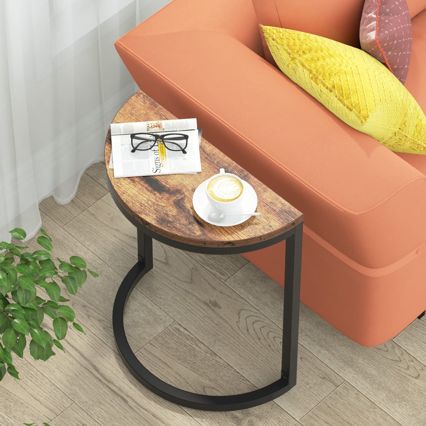 Tribesigns End Table Semi Circle, Small Half Round Side Table with Metal Frame, Wood Accent Table Slim C Table for Sofa Couch Living Room, Easy Assembly, 19.69" L x 9.84" W x 23.62" H - WoodArtSupply