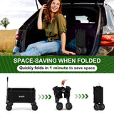 Antifir Collapsible Wagon with Large Capacity, Utility Wagons Carts Heavy Duty Foldable, Portable Folding Wagon with All-Terrain Wheels for Grocery Gardening Sports Shopping Fishing (Black) Antifir