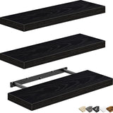 QEEIG Floating Shelves for Wall Bathroom Shelf Bedroom Kitchen Living Room Hanging Book Shelves Small Farmhouse Decor 16 inch Set of 3, Black (015-B3) QEEIG