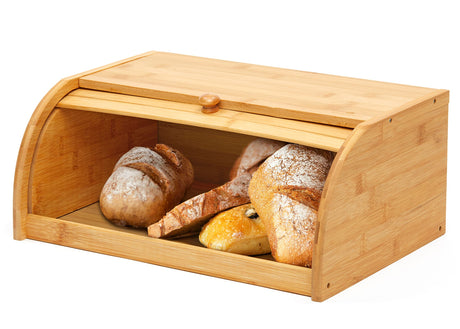 ROYALHOUSE Natural Bamboo Roll Top Bread Box Kitchen Food Storage - Assembly Required RoyalHouse