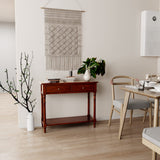 JESONVID Solid Wood Console Table with 2 Drawers, 2-Tier 35.4" X 30" Accent Sofa Table with Multilayer Storage Shelf Rustic Hall Entryway Tables for Living Room Home Office-Brown JESONVID