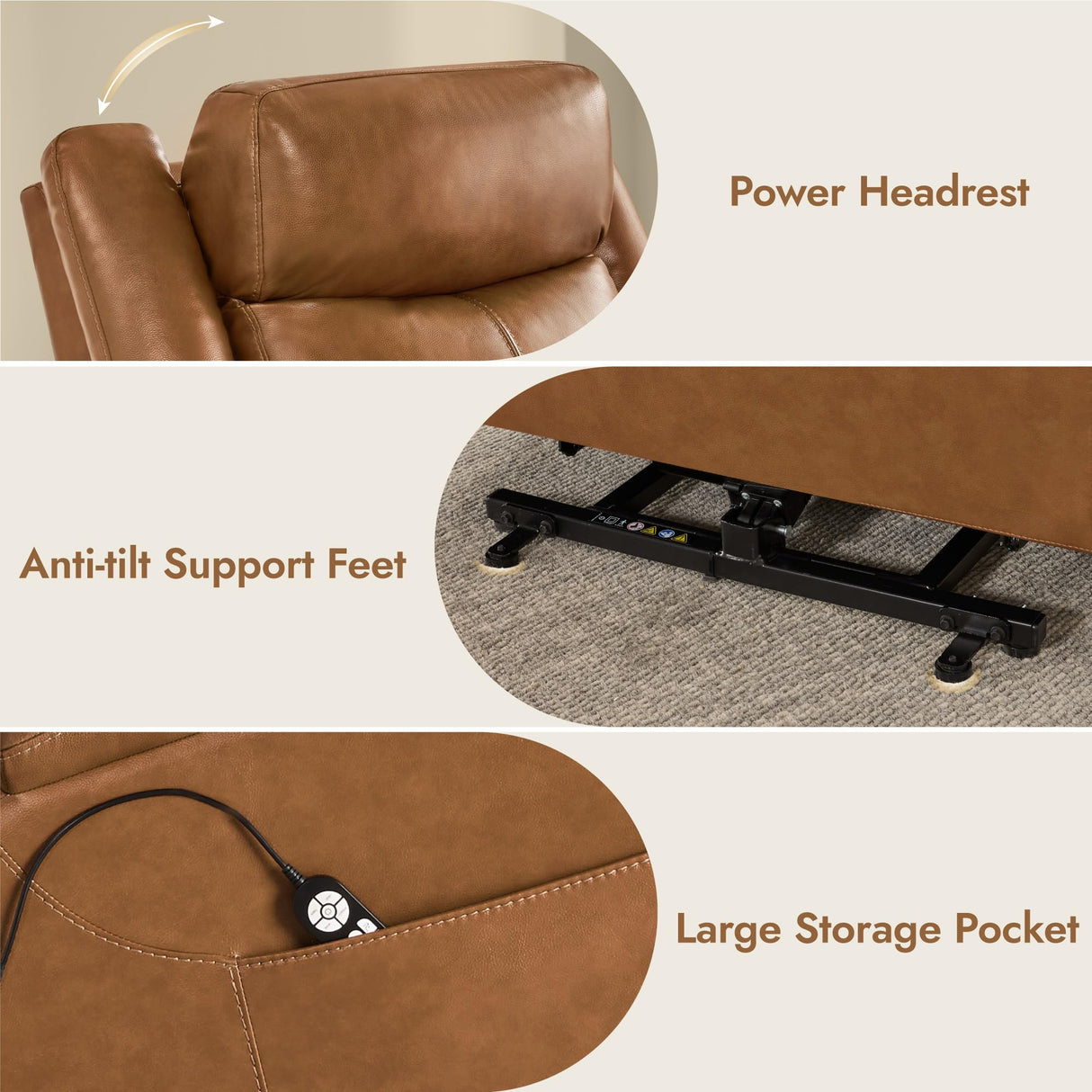 Watson & Whitely Genuine Leather Power Lift Recliner Chair for Elderly with Heat and Massage, Electric Lay Flat Lift Chairs with Power Headrest & Visual Remote Control, Dual Motor, Saddle Brown Watson & Whitely