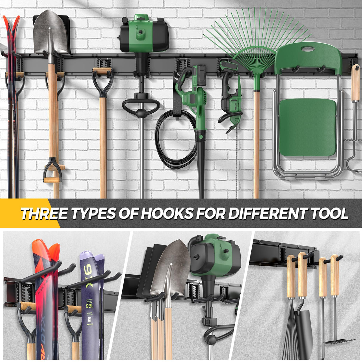 LBT 66" Garage Tool Organizer Wall Mount - 720lbs Garden Tool Organizer with Adjustable Hooks, Heavy Duty Metal Garage Storage Rack, Anti-Rust Shed Rack Holder Hanging Rake Broom Mower Snowboard LBT