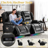 BINGTOO Power Double Recliner Loveseat for RV, Electric Home Theater Seating Sofa with Console & Storage, Built-in Bluetooth Speaker/USB Ports/Power Outlet/LED Light, Black BINGTOO