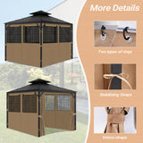 Gazebo Privacy Curtain 10'x12', Replacement Curtains with Mosquito Net Windows, 4-Panels Side Wall, Zippers, Waterproof Outdoor Curtains for Patio, Canopy, Garden and Backyard, Khaki (Curtain Only) Bstge