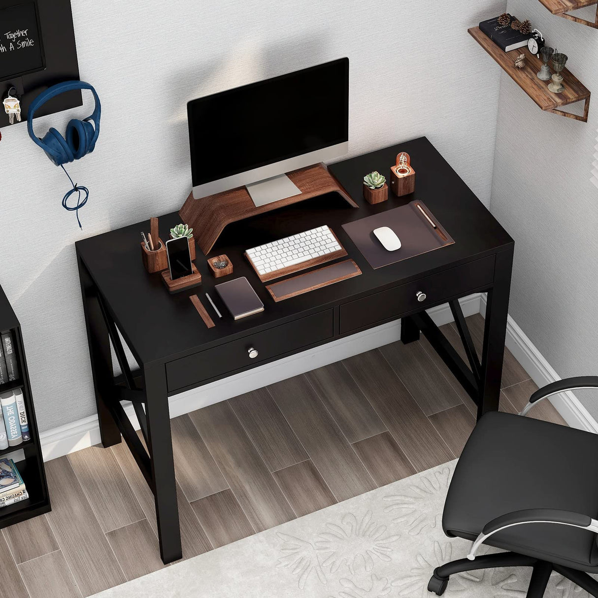 ChooChoo Home Office Desk Writing Computer Table Modern Design Black Desk with Drawers, Makeup Vanity Table ChooChoo