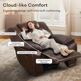 ANJ Genuine Leather Recliner Chair, Manual Reclining Chair with Ergonomic Design, Oversized Single Sofa Recliner with Soft Armrest and Flexible Footrest for Living Room,Red Brown ANJ