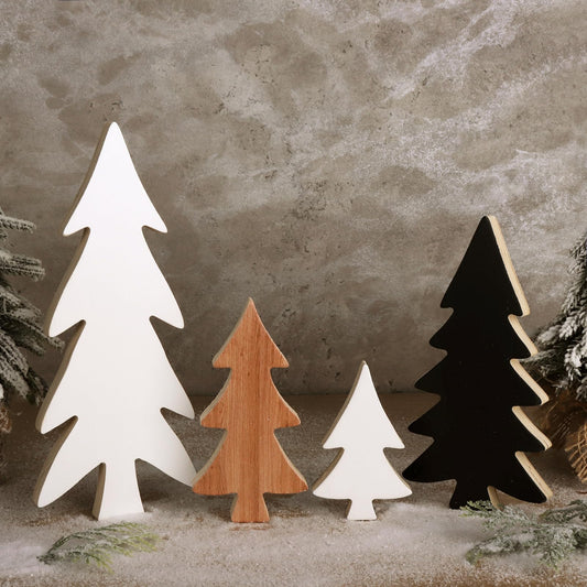 Treory Christmas Decorations Indoor, 4pcs Wooden Christmas Tree Tabletop Ornaments for Christmas Decor, Table Decor Sanding Christmas Tree Wood Sign for Home Office Farmhouse Centerpieces Original