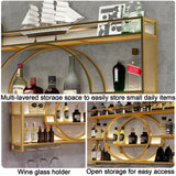 Modern Wine Storage Rack Wall Mounted With LED Light With Wine Glass Holder,Iron Bar Liquor Shelf,Floating Wall Wine Shelves,Bar Liquor Bottle Display Shelf For Kitchen Bar Decoration Gold/Black ( Col AKOGG
