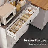 Gizoon 71" H Pantry Cabinet with LED Lights, Tall Farmhouse Kitchen Storage Cabinet with Charging Station, Modern Coffee Bar with Doors and Drawers, for Dining Room, Tabletop-Grey Gizoon