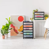 IRIS USA Fits 12" x 12" Paper, 6-Tier ScrapbookRolling Storage Cart with Organizer Top for Papers Vinyl Tools Office Art and Craft Supplies, Yarn, Black Frame with 6 Clear Cases w/ Built in Handle IRIS