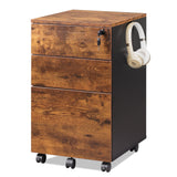 DEVAISE 3 Drawer Rolling File Cabinet with Lock, Wood Under Desk Filing Cabinet fits Letter/Legal/A4 Size for Home Office, Rustic Brown DEVAISE