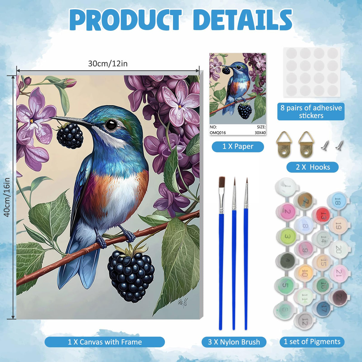 DOMROM Framed Paint by Numbers Kit for Adults Beginners with Wooden Easel, DIY Hummingbird Paint by Number Kit on Canvas, DIY Oil Painting Kits for Home Wall Decor Gift 12x16inch DOMROM