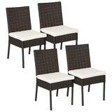 Outsunny 4 PE Rattan Outdoor Dining Chairs with Cushions, Patio Wicker Dining Chairs with Backrests for Porch, Deck, Garden, Brown Outsunny