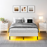 QEROMY Full Bed Frame for Box Spring, 7 Inch Metal Bed Frame with LED Lights, 9-Legs Support Bed Base, Tool-Free Easy Assembly QEROMY