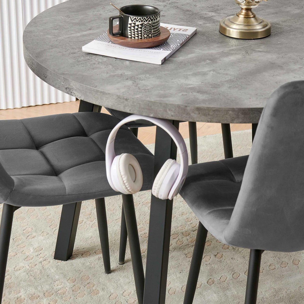 somedream Modern 4-Person Round Dining Table Set, Space-Saving for Kitchen, Living Room, Apartment, includes Dining Table & 4 Grey Chairs,Small Dining Room Set for 4 somedream