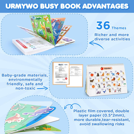 Busy Book for Toddlers, Preschool Learning Activities, Montessori Learning Educational Toys, Tracing Activity Coloring Books for Kids Ages 3-8, Autism Sensory Travel Toys Gifts, Summer Activities URMYWO