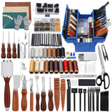 Leather Working Tools Kit, Leather Tooling Kit with Double Layer Storage Box, Heavy Duty Sewing Kit, Professional Working Tools and Supplies for DIY Stamping Cutting Engraving Punching Sewing FOUSNOW