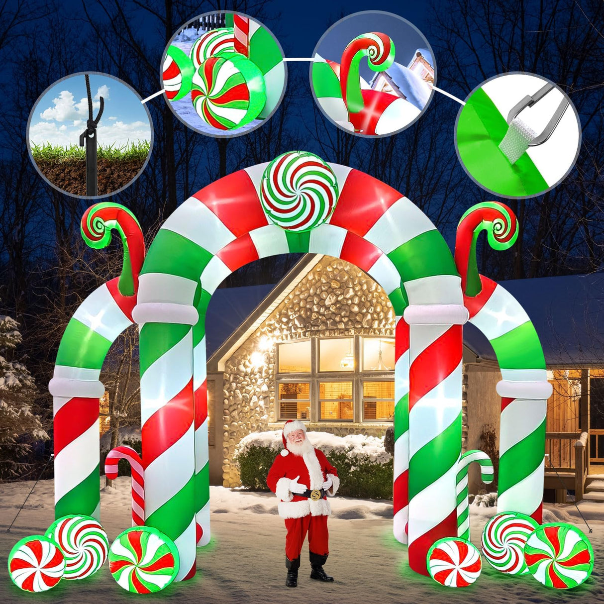 Kalolary 13FT Christmas Archway Inflatables with LED Light, Giant Xmas Candy Arch Inflatable Stereoscopic Blow up Christmas Outdoor Yard Decorations for Square Shopping Mall Lawn Garden Holiday Party Kalolary