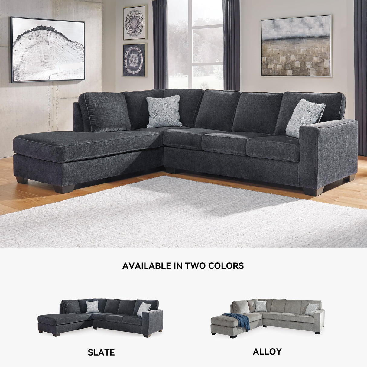 Signature Design by Ashley Altari Urban Left-Arm Facing 2-Piece Sleeper Sectional with Chaise, Loose Seat Cushions, 2 Throw Pillows and Bi-Fold Memory Foam Mattress, Full, Gray Signature Design by Ashley