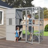 TIMHAKA Catio Outdoor Cat Enclosure, Large 4 Tiers Cat Catio Connect to Window, Cat Enclosures for Indoor Cats with Waterproof Roof, Cat Cage with Multi Jump Platforms and Resting House, 71 inch TIMHAKA