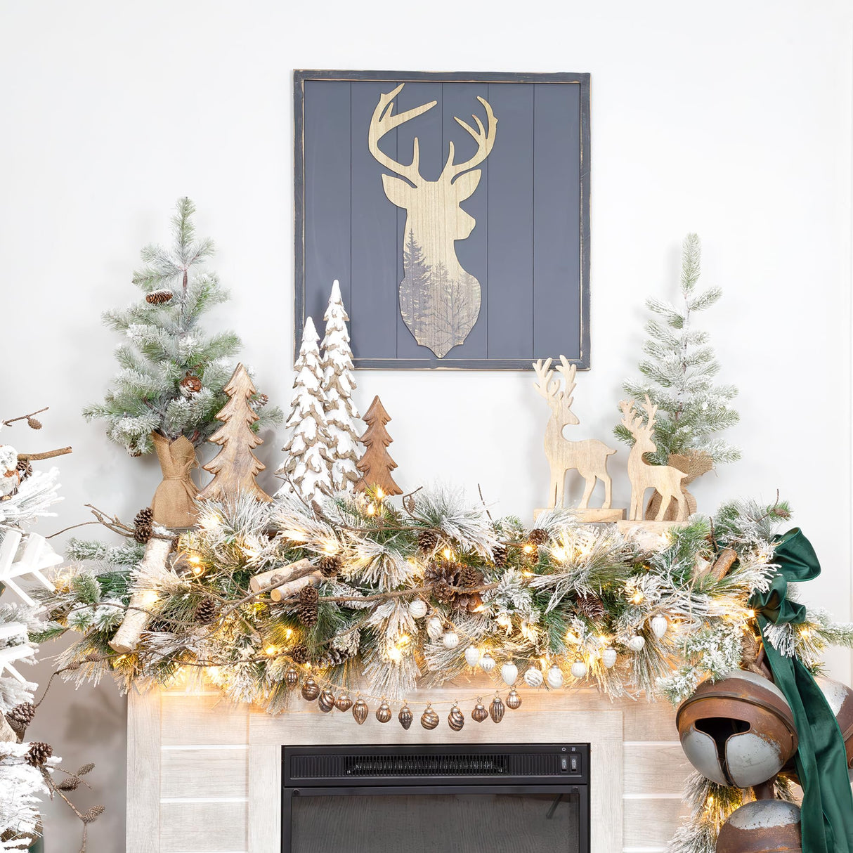 AuldHome Wooden Reindeer Christmas Statues (Set of 2); Primitive Style Mango Wood Holiday Figurines AuldHome Design