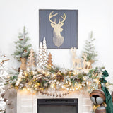 AuldHome Wooden Reindeer Christmas Statues (Set of 2); Primitive Style Mango Wood Holiday Figurines AuldHome Design