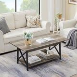 GreenForest Coffee Table with Storage, 39inch Modern 2-Tier Coffee Tables for Living Room, X-Frame Design Farmhouse Coffee Table Space Saving Living Room Small Tables, Easy Assembly, Grey Wash GreenForest