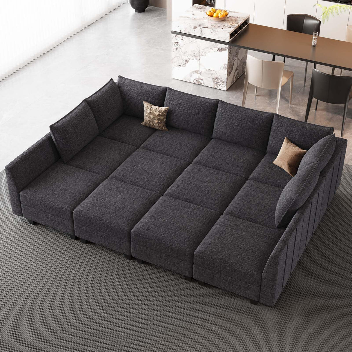 Belffin Oversized Modular Sectional Sofa Sleeper Sectional Couch with Storage Chenille Sofa Bed for Living Room, 12 Seats, Dark Grey Belffin