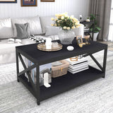 Bigbiglife Living Room Coffee Table Set of 3, Industrial X-Design Coffee Table and 2 End Side Tables, 3 Piece Living Room Table Set with Large Storage for Apartment Home, Black Bigbiglife