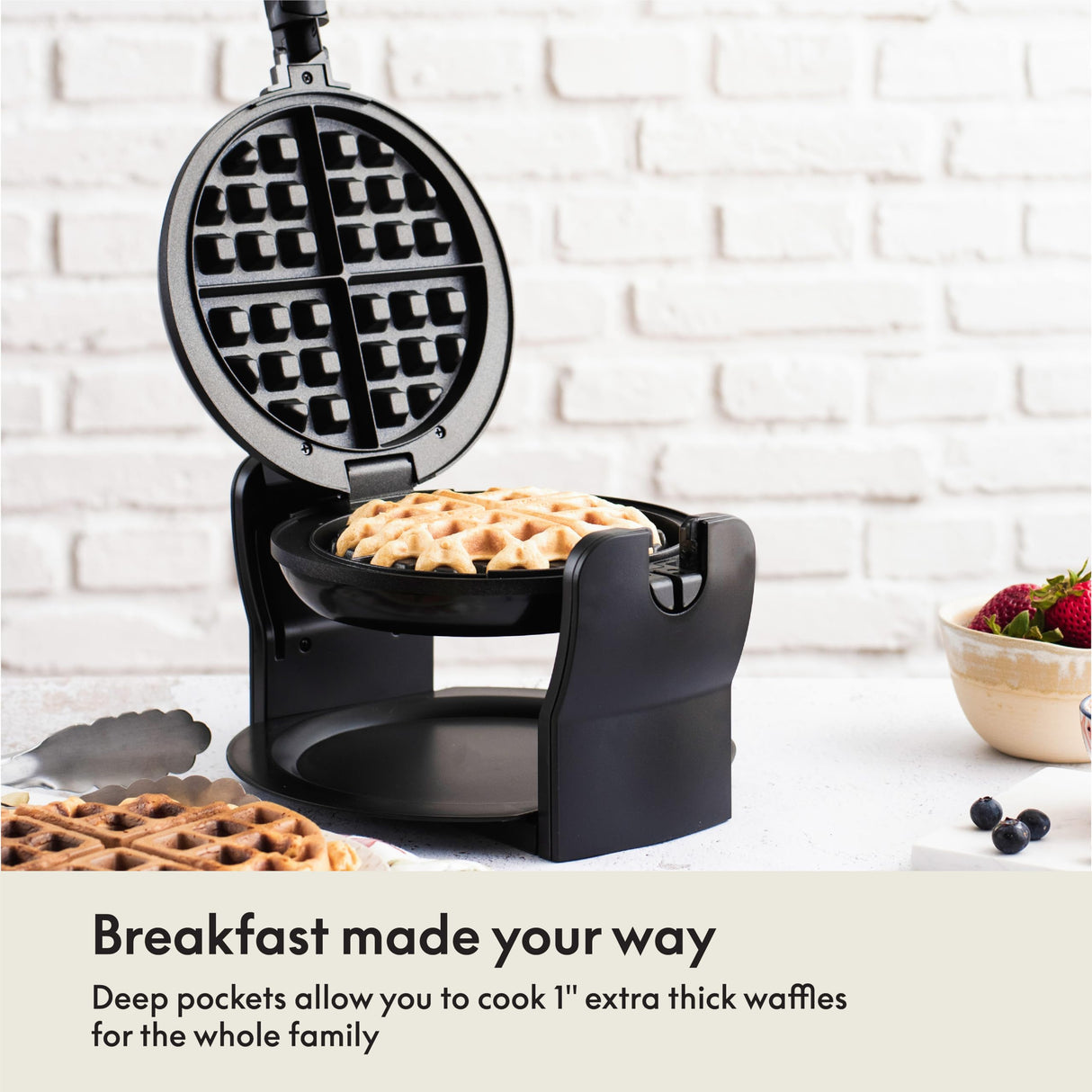 BELLA Classic Rotating Belgian Waffle Maker with Nonstick Plates, Removable Drip Tray, Adjustable Browning Control and Cool Touch Handles, Black BELLA