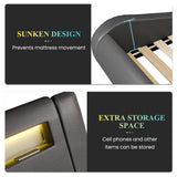 SHA CERLIN LED King Deluxe Upholstered Bed Frame - Adjustable Grey Sleigh Design with Music Sync Lighting SHA CERLIN