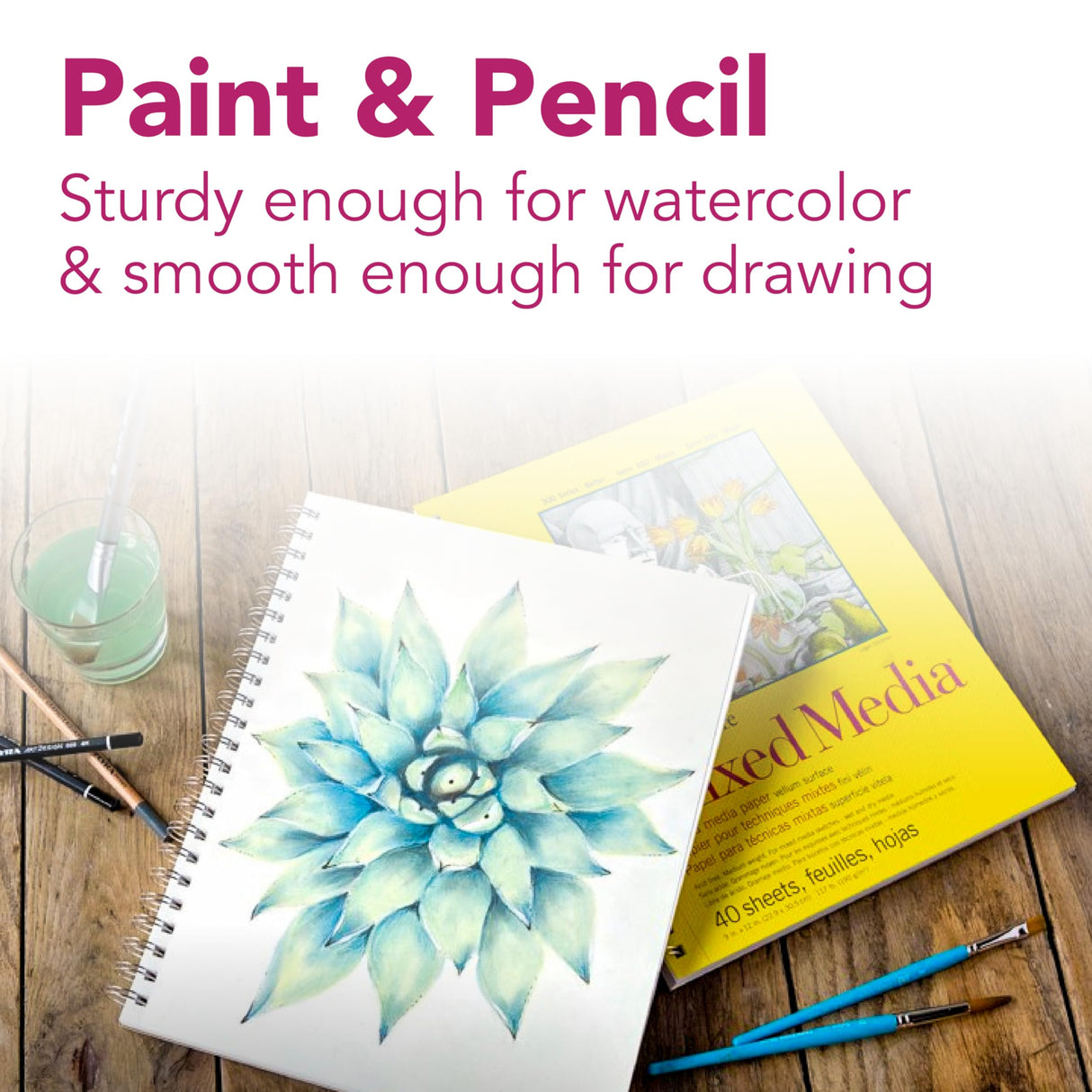 Strathmore 300 Series Mixed Media Paper Pad, Tape Binding, 36 Sheets, White, 4x6 inch, 1 Count Strathmore