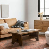 Farmhouse Wood Coffee Table - 43.4” Mid Century Modern Wooden Coffee Tables for Living Room, Solid Firwood Tabletop Rectangle Coffee Table, Center Table for Living Room, Brown HOKYHOKY