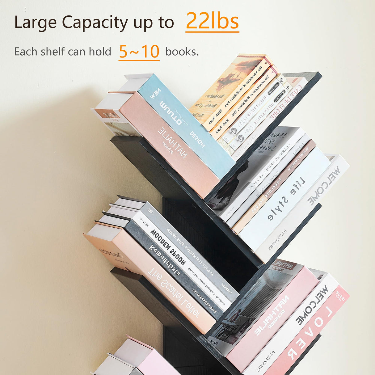 Tajsoon 9-Tier Black Tree Bookshelf with Drawer – Modern Home Storage Solution Tajsoon