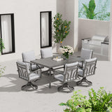 HAPPATIO 7-Piece Outdoor Dining Set - All Aluminum Patio Table and Chairs Set for 6 Includes 1 Rectangular Dining Table and 6 Swivel Dining Chairs with Cushions for Lawn, Garden, Backyard HAPPATIO