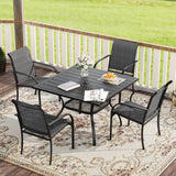 VICLLAX 5 Pieces Patio Dining Set, Outdoor Furniture Set Includes 1 Square Outdoor Table and 4 Stackable Patio Sling Chairs, Black Tabletop and Grey Fabric VICLLAX