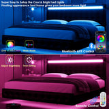 Keyluv Modern King Bed Frame with LED Lights and Upholstered Leather Headboard Keyluv