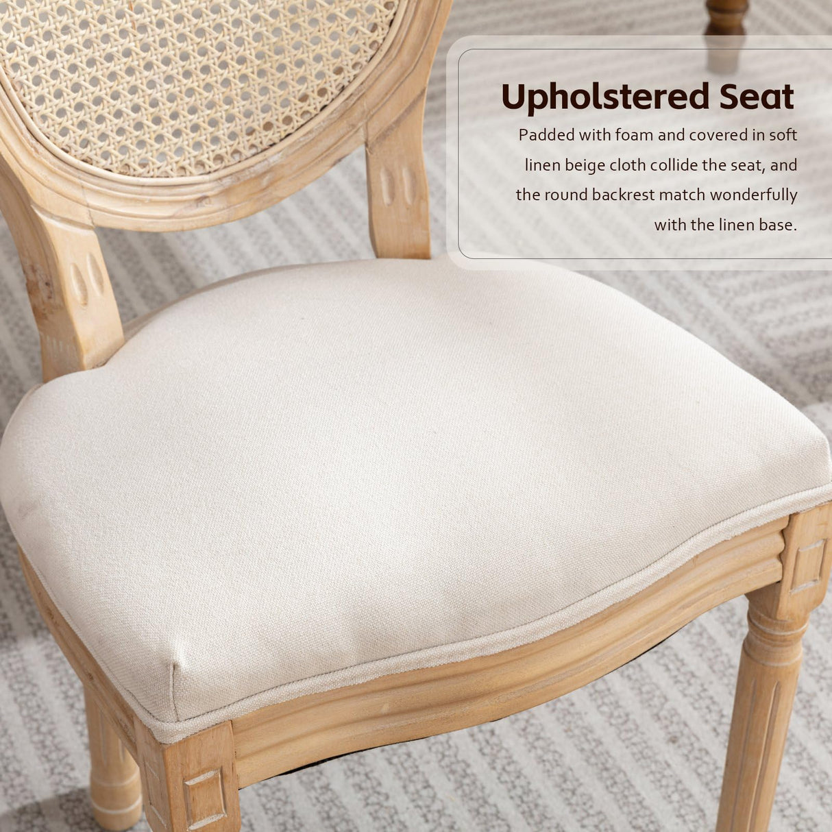 SoarTalent Rattan Back Upholstered Dining Chairs Set of 4 French Country Oval Kitchen Side Chairs with Wood Legs for Dining Room, Kitchen, Restaurant(Beige-Rattan) SoarTalent