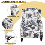 GUEAPY Mid-Century Modern Wingback Recliner Chair, Upholstered Push-Back Manual Recliner for Adults, Floral Accent Chair with Solid Wood Legs for Living Room & Bedroom, Blue GUEAPY