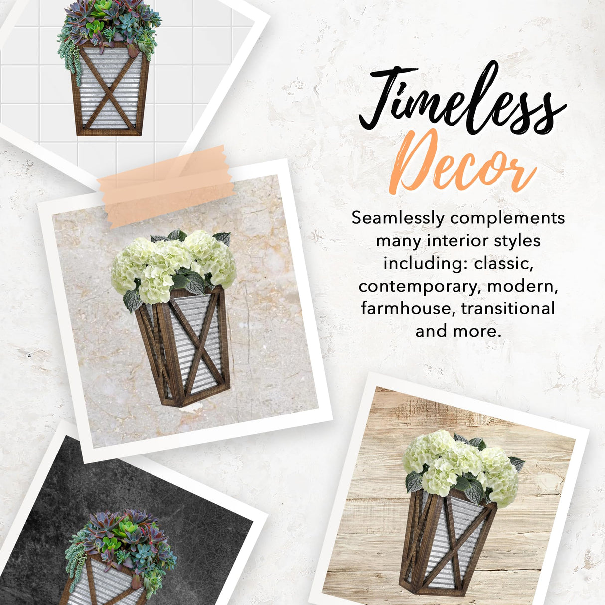 Autumn Alley Large Rustic Farmhouse Wall Planter Set of 2, Farmhouse Decor Wall Hangings for Hanging Planter Indoor, Galvanized Wall Planter, Corrugated Metal, Wooden, Brown - Flowers Not Included Autumn Alley