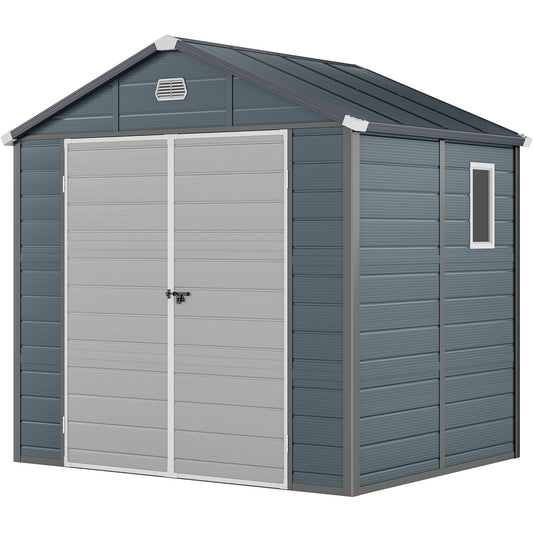 YITAHOME 8x6.2FT Outdoor Resin Storage Shed w/o Floor, All-Weather Plastic Shed with Lockable Doors, Window & Vents, Plastic Tool Shed for Backyard, Patio, Poolside, Lawn, Dark Gray - WoodArtSupply